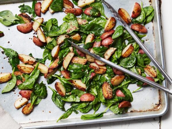 roasted potatoes and spinach
