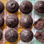Freshly baked chocolate chip zucchini muffins made with whole wheat flour and local zucchini from The Greensted grocery store in downtown Zumbrota, perfect for healthy breakfast or snacks.