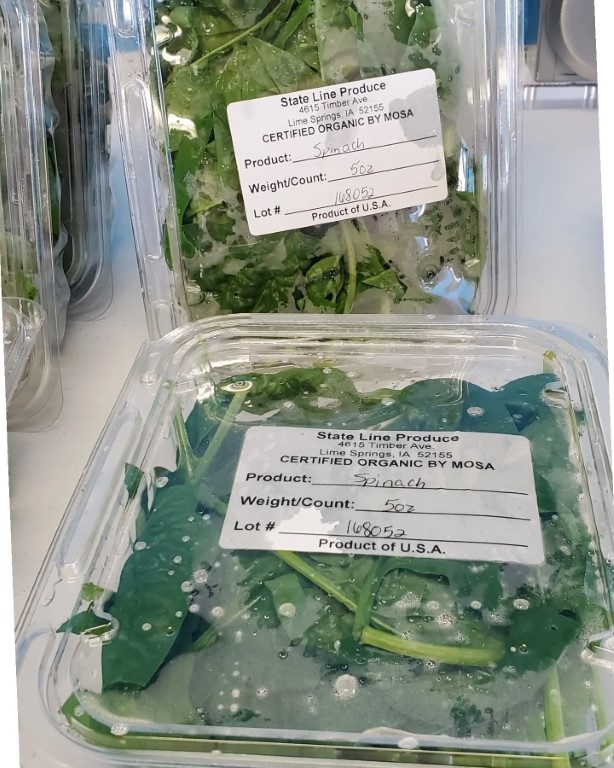 Fresh seasonal produce including heirloom tomatoes, cucumbers, spinach and strawberries from local farms, available at The Greensted grocery in downtown Zumbrota.